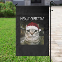 Meowy Christmas Garden Flag Xmas Silly Staring Cat Meme Santa Hat - Wonder Print Shop