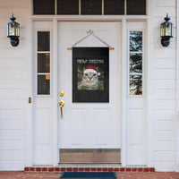 Meowy Christmas Garden Flag Xmas Silly Staring Cat Meme Santa Hat - Wonder Print Shop