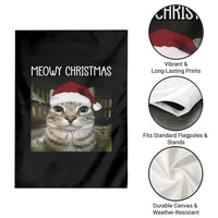 Meowy Christmas Garden Flag Xmas Silly Staring Cat Meme Santa Hat - Wonder Print Shop