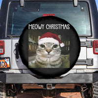 Meowy Christmas Spare Tire Cover Xmas Silly Staring Cat Meme Santa Hat - Wonder Print Shop