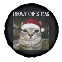 Meowy Christmas Spare Tire Cover Xmas Silly Staring Cat Meme Santa Hat - Wonder Print Shop