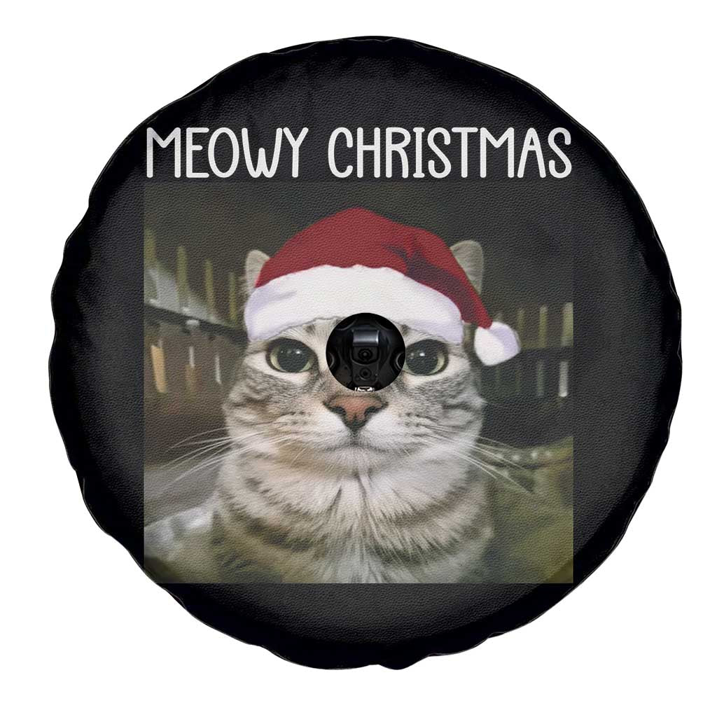 Meowy Christmas Spare Tire Cover Xmas Silly Staring Cat Meme Santa Hat - Wonder Print Shop