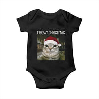 Meowy Christmas Baby Onesie Xmas Silly Staring Cat Meme Santa Hat - Wonder Print Shop