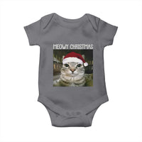 Meowy Christmas Baby Onesie Xmas Silly Staring Cat Meme Santa Hat - Wonder Print Shop
