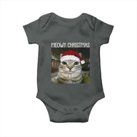 Meowy Christmas Baby Onesie Xmas Silly Staring Cat Meme Santa Hat - Wonder Print Shop