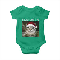 Meowy Christmas Baby Onesie Xmas Silly Staring Cat Meme Santa Hat - Wonder Print Shop