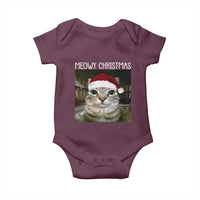 Meowy Christmas Baby Onesie Xmas Silly Staring Cat Meme Santa Hat - Wonder Print Shop