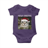 Meowy Christmas Baby Onesie Xmas Silly Staring Cat Meme Santa Hat - Wonder Print Shop