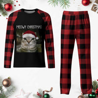 Meowy Christmas Plaid Pajama Set Xmas Silly Staring Cat Meme Santa Hat - Wonder Print Shop