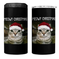 Meowy Christmas 4 in 1 Can Cooler Tumbler Xmas Silly Staring Cat Meme Santa Hat - Wonder Print Shop