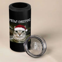 Meowy Christmas 4 in 1 Can Cooler Tumbler Xmas Silly Staring Cat Meme Santa Hat - Wonder Print Shop