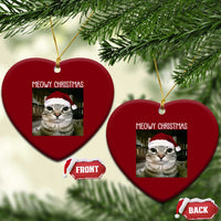 Meowy Christmas Ceramic Ornament Xmas Silly Staring Cat Meme Santa Hat - Wonder Print Shop