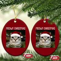 Meowy Christmas Ceramic Ornament Xmas Silly Staring Cat Meme Santa Hat - Wonder Print Shop
