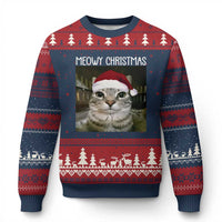 Meowy Xmas Ugly Christmas Sweater Xmas Silly Staring Cat Meme Santa Hat - Wonder Print Shop