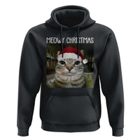 Meowy Christmas Hoodie Xmas Silly Staring Cat Meme Santa Hat - Wonder Print Shop