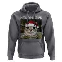 Meowy Christmas Hoodie Xmas Silly Staring Cat Meme Santa Hat - Wonder Print Shop