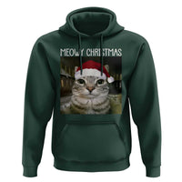 Meowy Christmas Hoodie Xmas Silly Staring Cat Meme Santa Hat - Wonder Print Shop