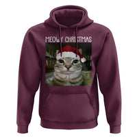 Meowy Christmas Hoodie Xmas Silly Staring Cat Meme Santa Hat - Wonder Print Shop