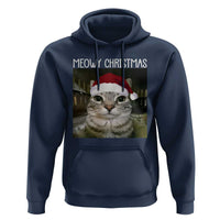 Meowy Christmas Hoodie Xmas Silly Staring Cat Meme Santa Hat - Wonder Print Shop