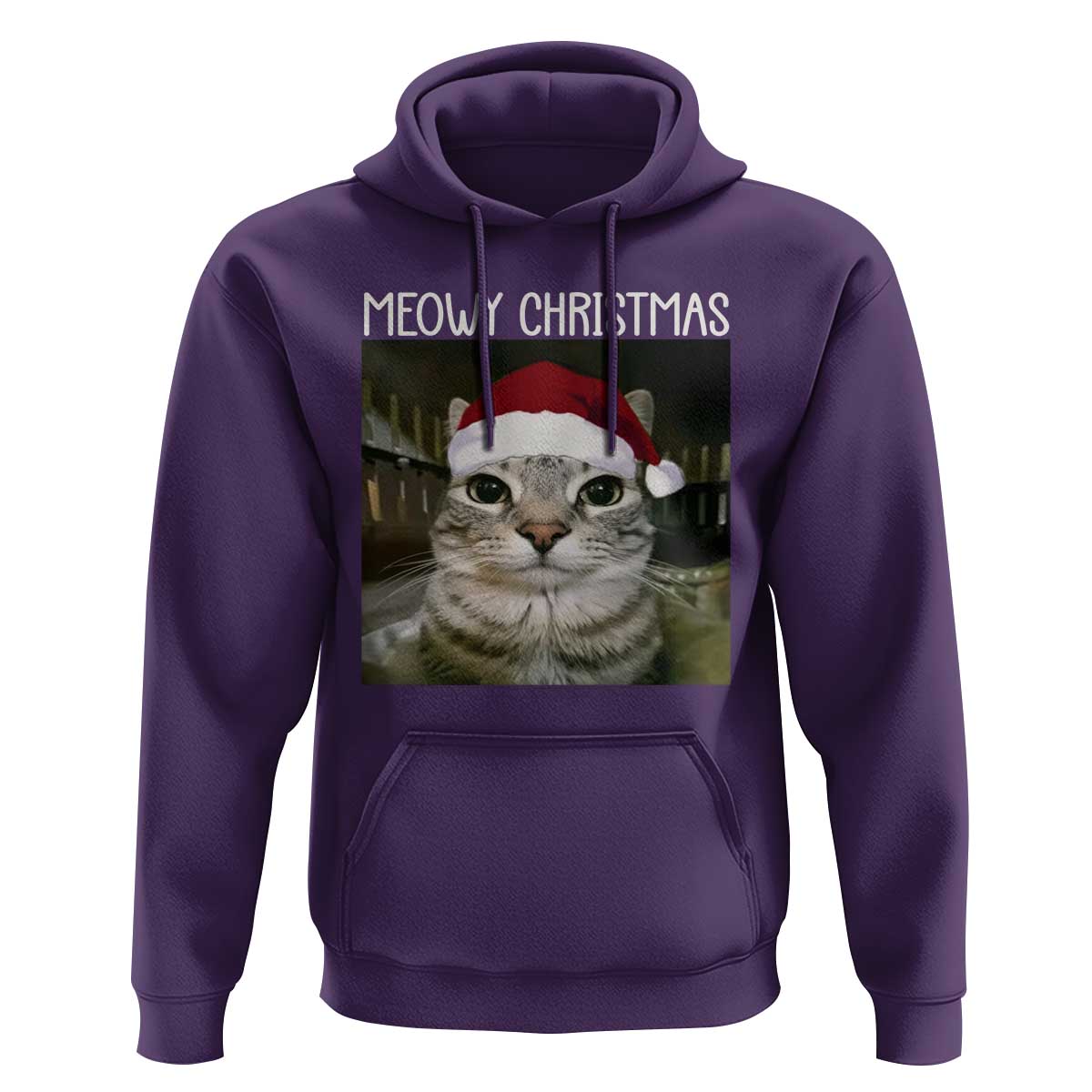 Meowy Christmas Hoodie Xmas Silly Staring Cat Meme Santa Hat - Wonder Print Shop