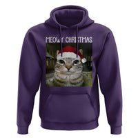 Meowy Christmas Hoodie Xmas Silly Staring Cat Meme Santa Hat - Wonder Print Shop