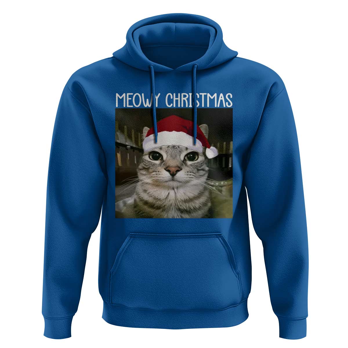 Meowy Christmas Hoodie Xmas Silly Staring Cat Meme Santa Hat - Wonder Print Shop