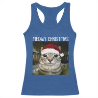 Meowy Christmas Racerback Tank Top Xmas Silly Staring Cat Meme Santa Hat - Wonder Print Shop