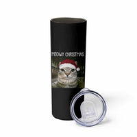 Meowy Christmas Skinny Tumbler Xmas Silly Staring Cat Meme Santa Hat - Wonder Print Shop
