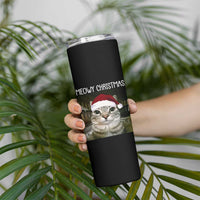 Meowy Christmas Skinny Tumbler Xmas Silly Staring Cat Meme Santa Hat - Wonder Print Shop