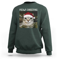 Meowy Christmas Sweatshirt Xmas Silly Staring Cat Meme Santa Hat - Wonder Print Shop