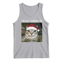 Meowy Christmas Tank Top Xmas Silly Staring Cat Meme Santa Hat - Wonder Print Shop