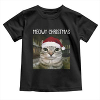 Meowy Christmas Toddler T Shirt Xmas Silly Staring Cat Meme Santa Hat - Wonder Print Shop