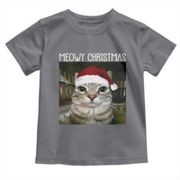 Meowy Christmas Toddler T Shirt Xmas Silly Staring Cat Meme Santa Hat - Wonder Print Shop