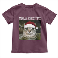Meowy Christmas Toddler T Shirt Xmas Silly Staring Cat Meme Santa Hat - Wonder Print Shop