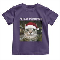 Meowy Christmas Toddler T Shirt Xmas Silly Staring Cat Meme Santa Hat - Wonder Print Shop