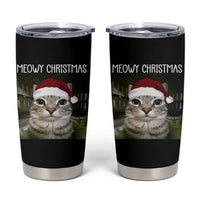 Meowy Christmas Tumbler Cup Xmas Silly Staring Cat Meme Santa Hat - Wonder Print Shop