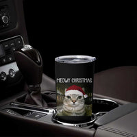 Meowy Christmas Tumbler Cup Xmas Silly Staring Cat Meme Santa Hat - Wonder Print Shop
