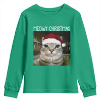 Meowy Christmas Youth Sweatshirt Xmas Silly Staring Cat Meme Santa Hat - Wonder Print Shop