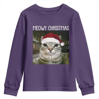 Meowy Christmas Youth Sweatshirt Xmas Silly Staring Cat Meme Santa Hat - Wonder Print Shop