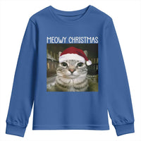 Meowy Christmas Youth Sweatshirt Xmas Silly Staring Cat Meme Santa Hat - Wonder Print Shop