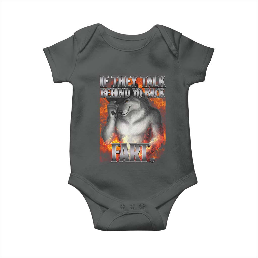 Funny Alpha Wolf Baby Onesie Meme If They Talk Behind Your Back Fart Bootleg - Wonder Print Shop