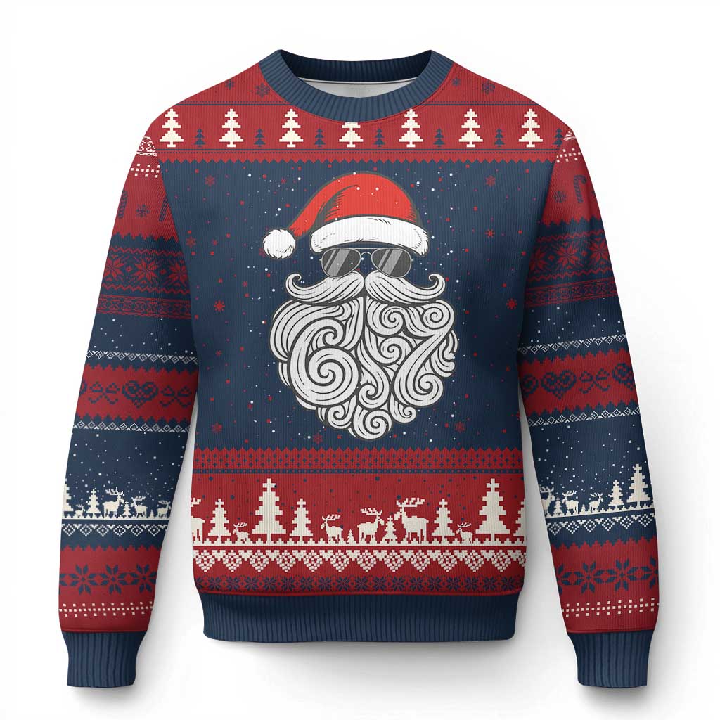 67 Xmas Santa Ugly Christmas Sweater 6 7 Meme Pajamas Holiday Gen Alpha Slang Teen - Wonder Print Shop