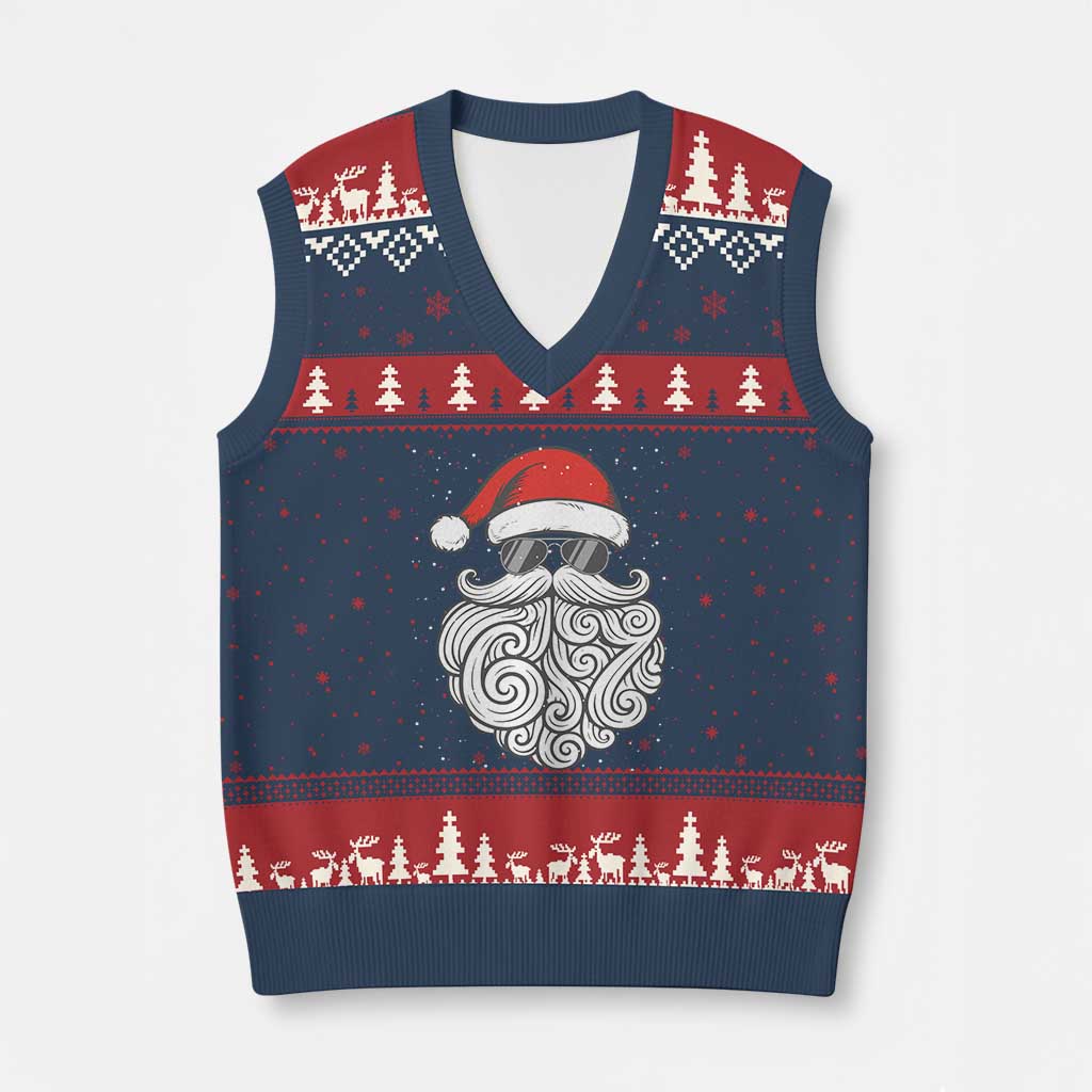 67 Xmas Santa V-Neck Knit Sweater Vest 6 7 Meme Pajamas Holiday Gen Alpha Slang Teen - Wonder Print Shop