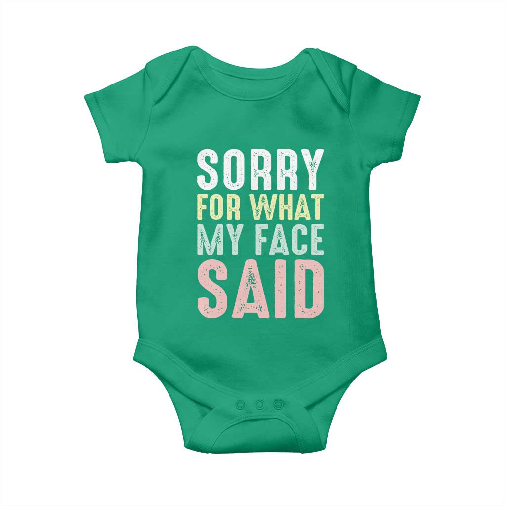 Sorry for What My Face Said Baby Onesie Retro Funny Mood Sarcastic Resting Face - Wonder Print Shop
