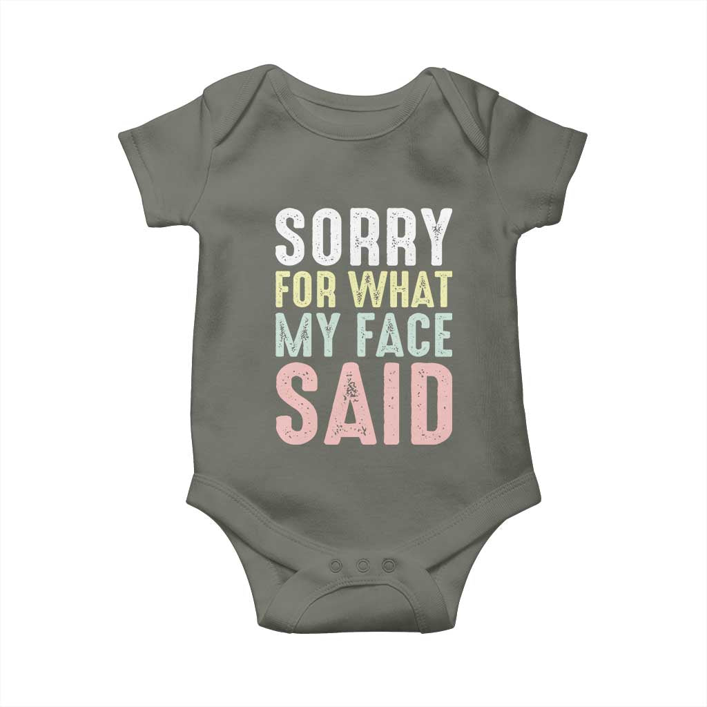 Sorry for What My Face Said Baby Onesie Retro Funny Mood Sarcastic Resting Face - Wonder Print Shop