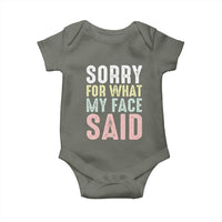 Sorry for What My Face Said Baby Onesie Retro Funny Mood Sarcastic Resting Face - Wonder Print Shop