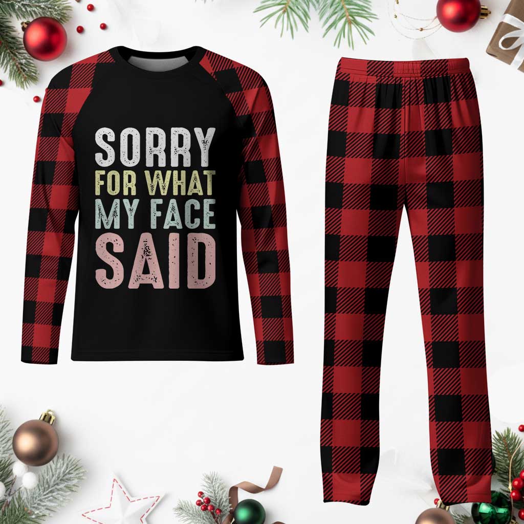 Sorry for What My Face Said Plaid Pajama Set Retro Funny Mood Sarcastic Resting Face - Wonder Print Shop