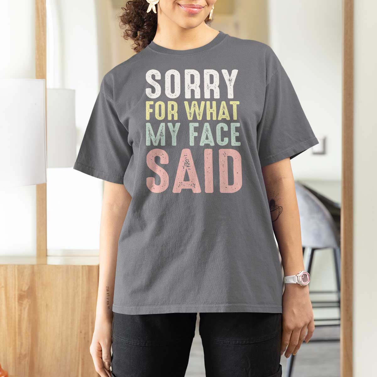 Sorry for What My Face Said T Shirt For Women Retro Funny Mood Sarcastic Resting Face - Wonder Print Shop