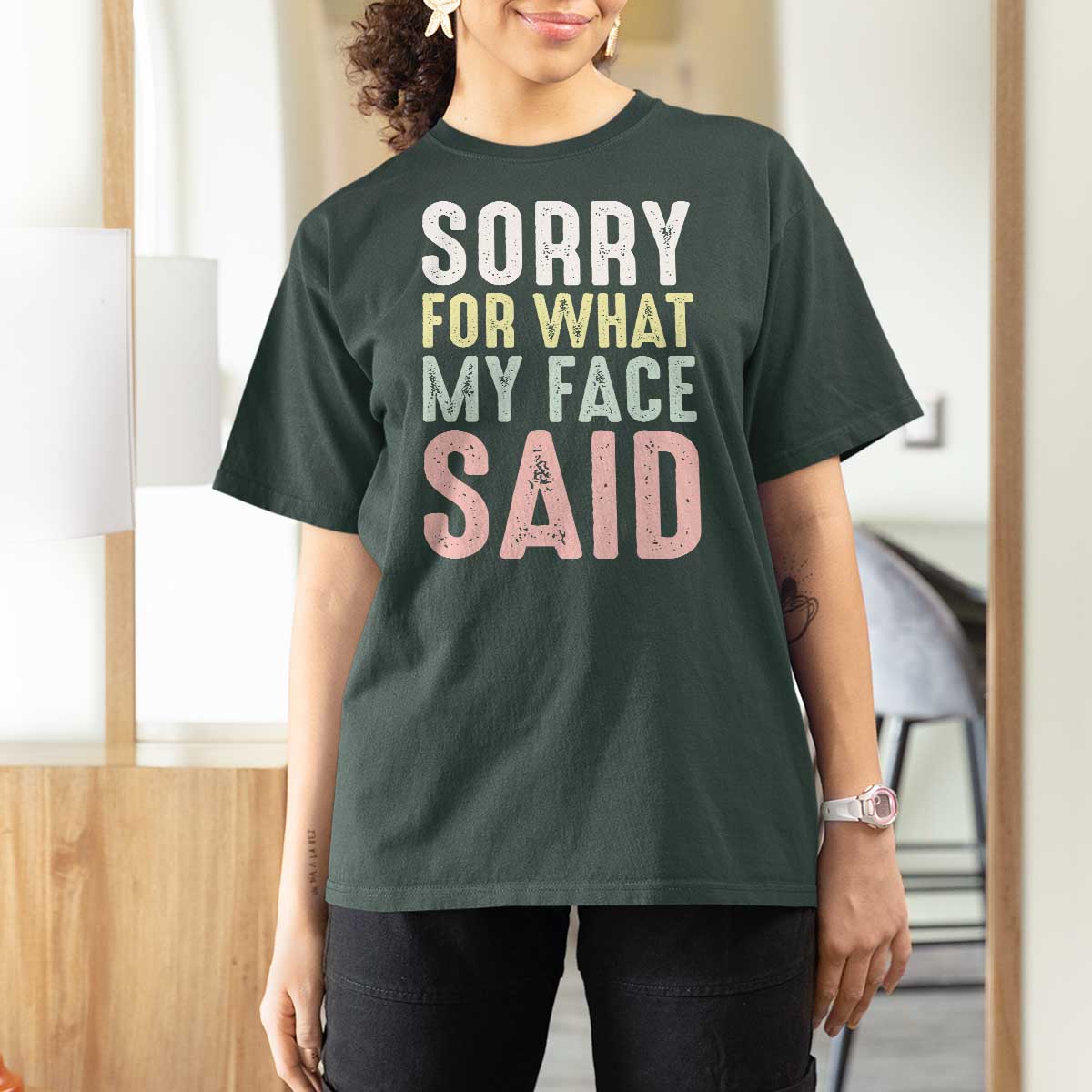 Sorry for What My Face Said T Shirt For Women Retro Funny Mood Sarcastic Resting Face - Wonder Print Shop