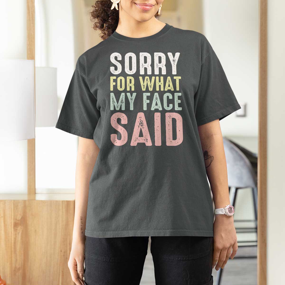 Sorry for What My Face Said T Shirt For Women Retro Funny Mood Sarcastic Resting Face - Wonder Print Shop